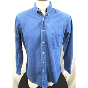 Geoffrey Beene Blue Chambray Denim Button Down LS Shirt Men L, 16 32/33